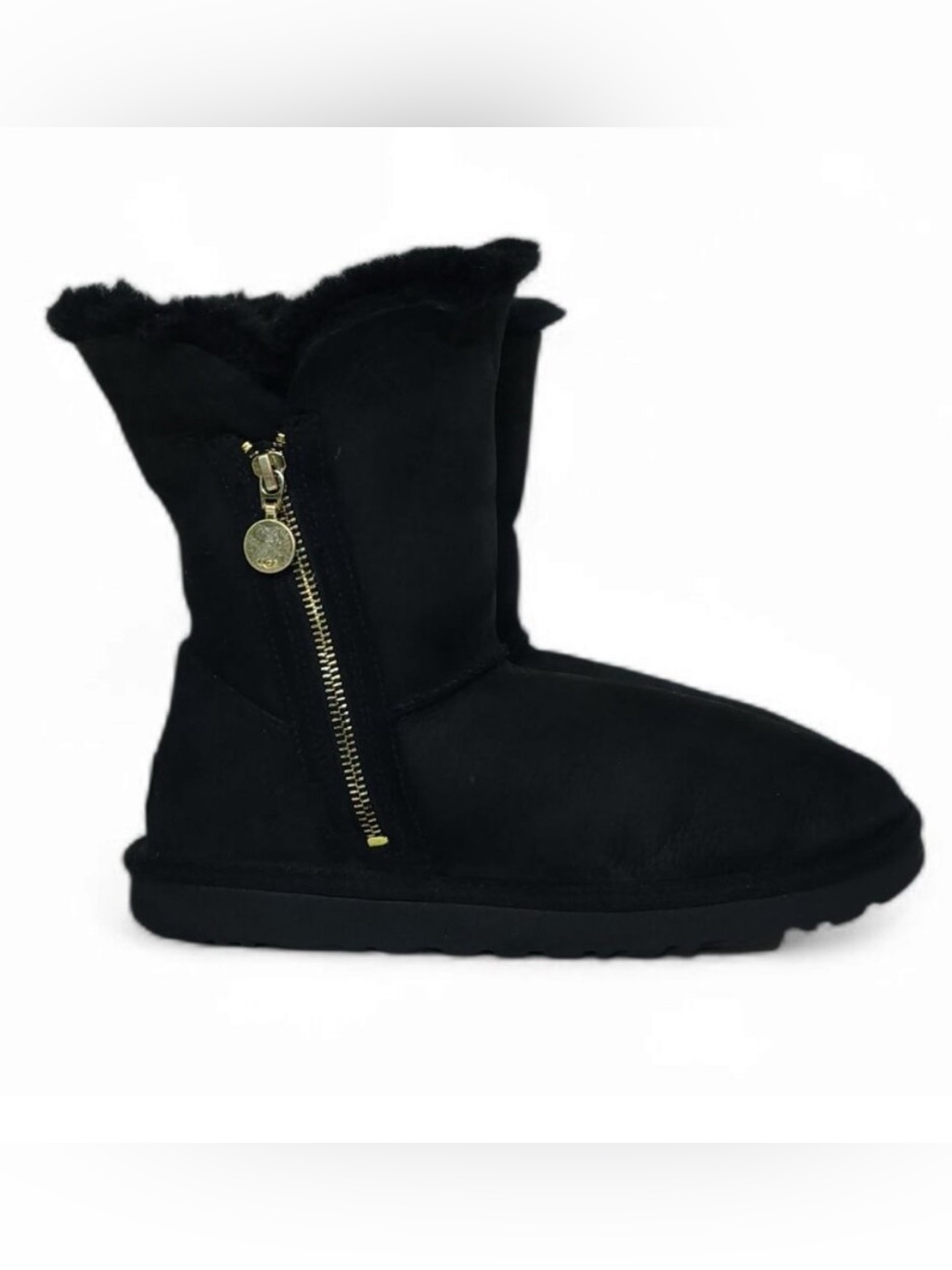Authentic Ugg Womens Bailey Zip Short Black Suede Shearling Winter Boots Shoes.